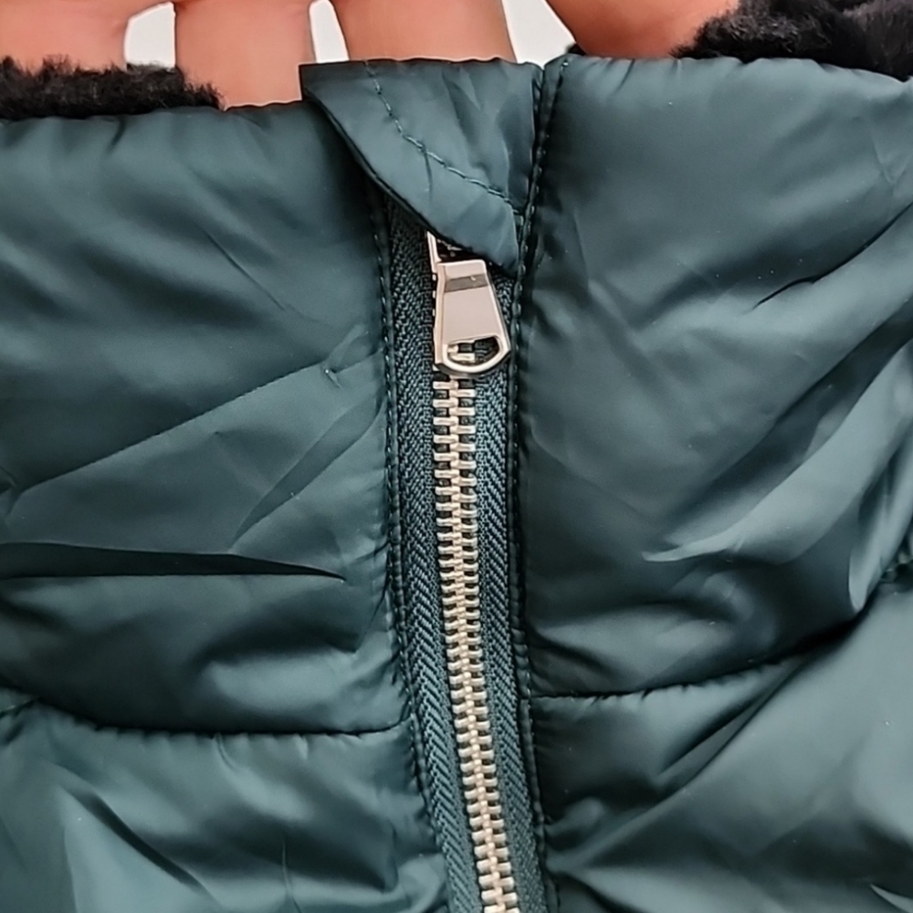 Vero Moda Women's Quilted Winter Emerald Green Jacket Black Faux Fur Collar M - Picture 6 of 14